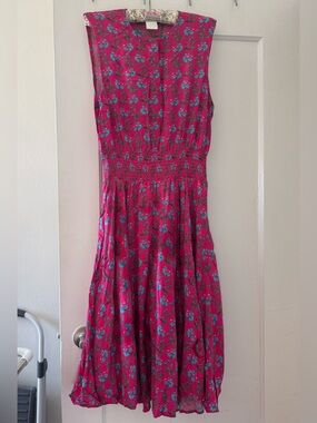MAJE Pink Floral Sleeveless Midi Dress-size 3/L